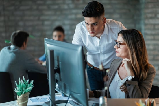 Two people looking at a monitor