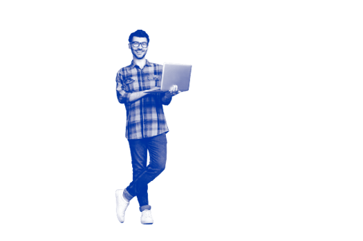 Man holding a computer. 